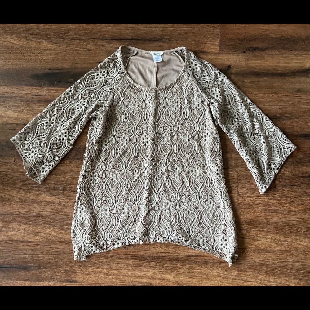 Brittany Black Floral Lace Tan Top